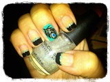 Black French &amp; Peacok Feather Nail Art
