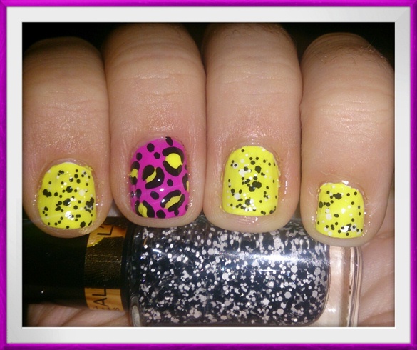 Leopard,Neon &amp; Confetti Nail Art
