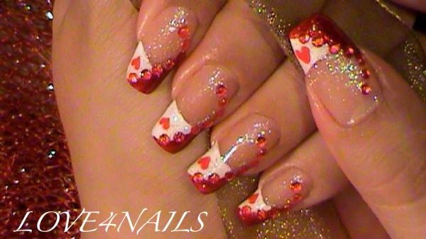 RED & WHITE FRENCH MANICURE WITH HEARTS by LOVE4NAILS