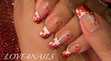 RED &amp; WHITE FRENCH MANICURE WITH HEARTS 
