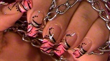 Pink french manicure black stripes