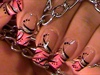 Pink french manicure black stripes