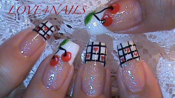 FRENCH MANICURE Cherries &amp; Hearts 