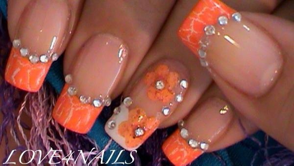Flowers and Lace Nail Art with Nail Art Gems