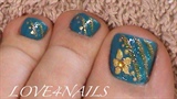 Blue &amp; Gold Toe Nail Art Design
