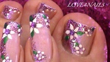 Purple Lavender Toe Nail Art w/ Flowers