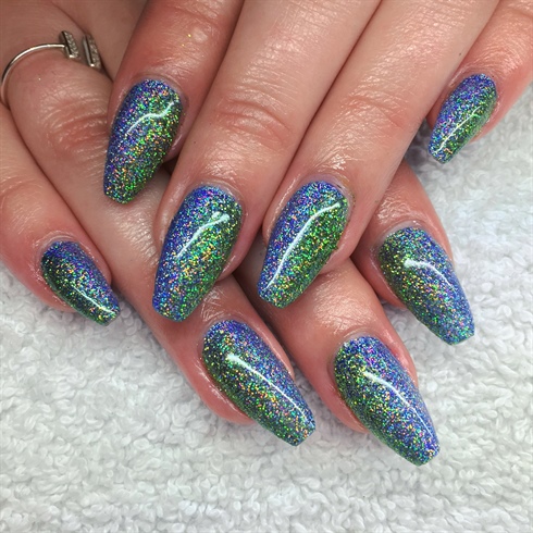 Green and Blue Ocean glitter nails