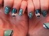 Tiffany blue glitzy plaid nails