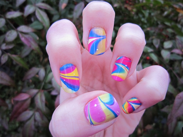 Groovy Spring Time Water Marble Nail Art