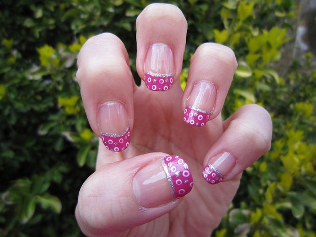 Pink Glitter Dot Nail Art