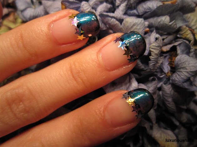 Starry Sky French Tip Nail Art