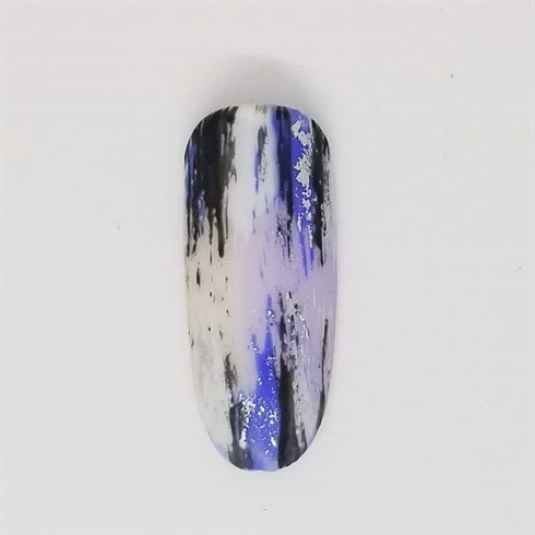 *Apply dry brush technique with Black gel color in between the Blue and White Gel polish. And then Matte top coat. Cure.