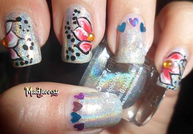 One Stroke Flowery Holo Nails!