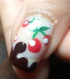 Juicy Cherry on Chocolate Tips Nail Art