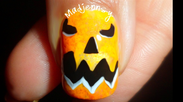 DIY Pumpkin Face ~ Halloween Nail Art