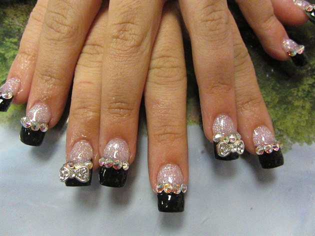 BLACK FRENCH WITH STONES AND BOWS