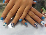 BLUE WITH BOWS AND STONES