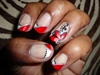 Red &amp; white french mani with red flower