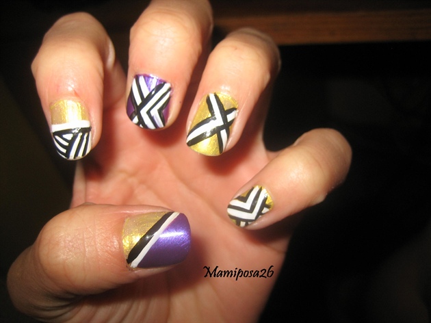 Purple and Yellow arrow nails