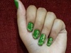Green Nails with White Floral