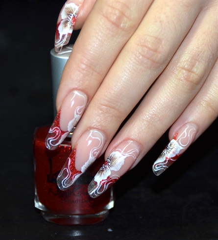 Acrylic nails with one stroke flower