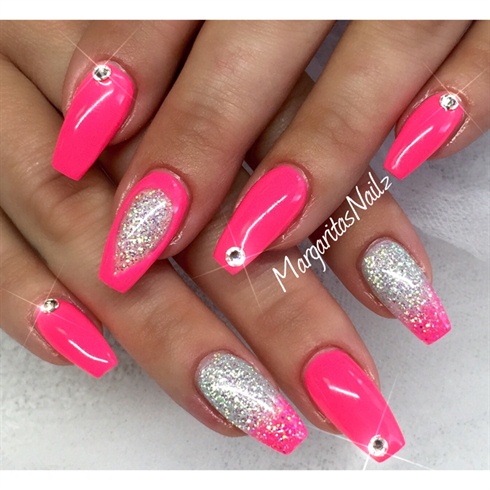 Neon Pink & Glitter Ombré by MargaritasNailz