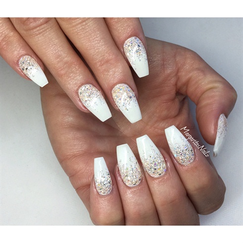 Glitter Ombr&#233; White Ballerina Nails 