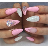 White And Pink Almond Nails 