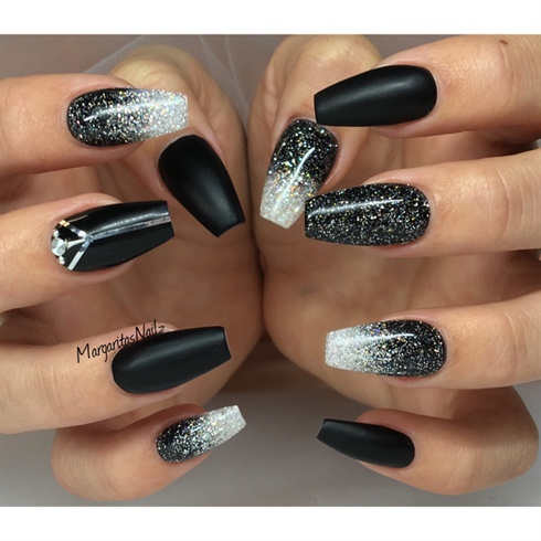 Black Matte And Glitter Ombr&#233; Nails