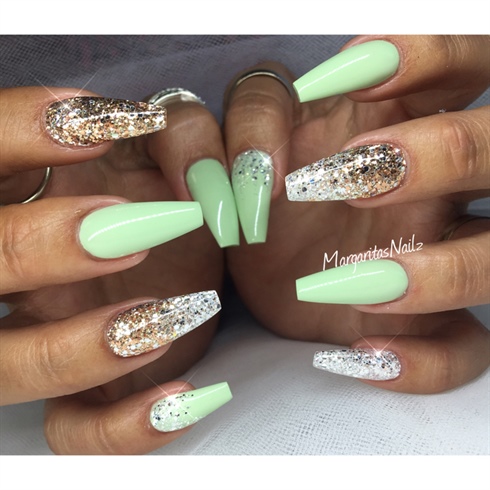 Pastel Green Coffin Nails 
