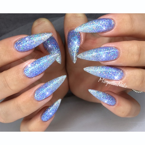 Blue Glitter Ombr&#233; Stiletto Nails 