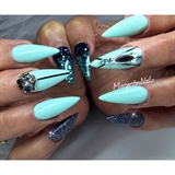 Mint Green And Black Stiletto Nails 