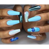 Baby Blue And Chrome Coffin Nails 