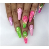 Pink And Green Glitter Coffin Nails 