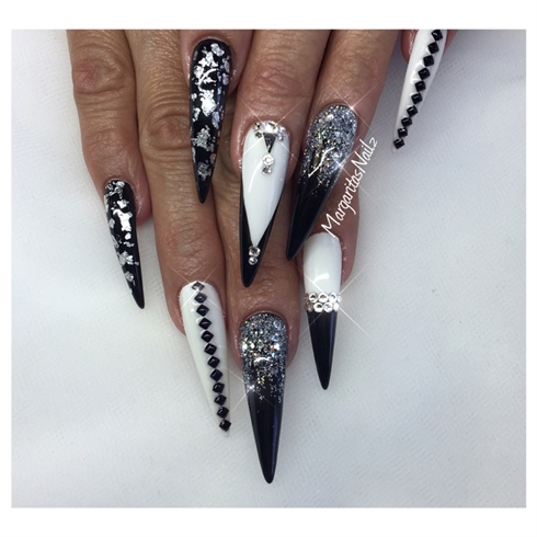 Black And White Stiletto Nails 