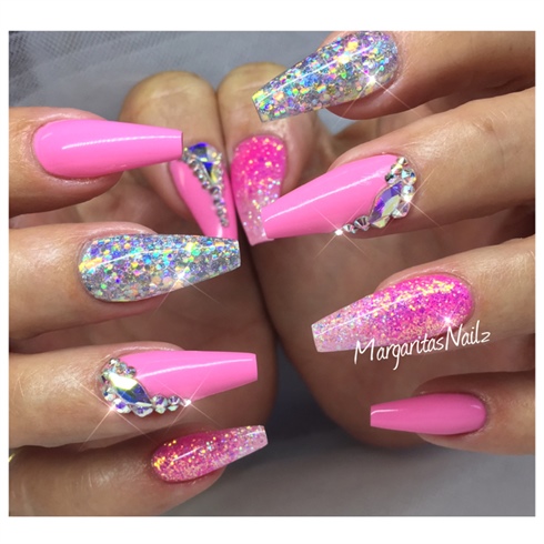 Pink Coffin Nails Glitter Ombr&#233; 