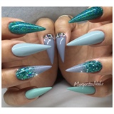 Grey And Green Stiletto Nails 