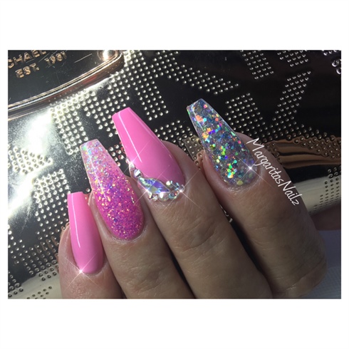 Pink Glitter Coffin Nails 