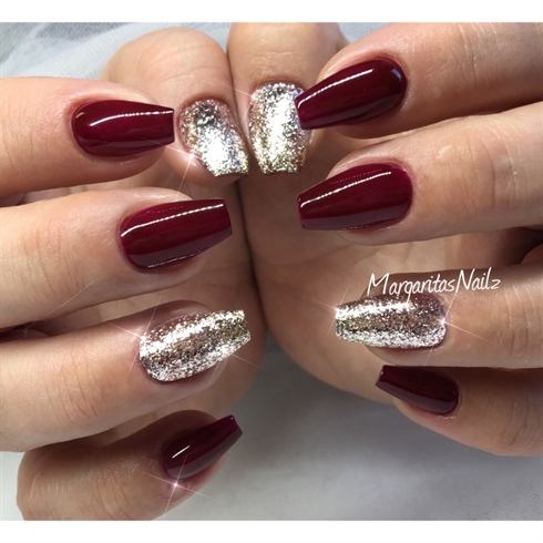 Dark Red And Glitter Ombre By Margaritasnailz