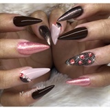 Chocolate And Rose Almond Nails 