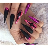 Black Matte And Pink Stiletto Nails 