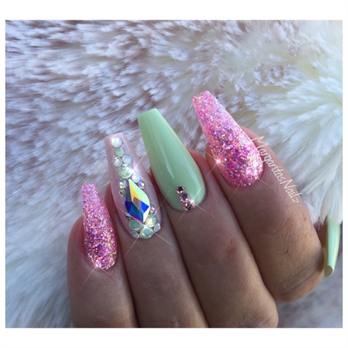 Pink And Lime Coffin Nails 