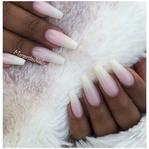 Natural White Ombr&#233; Coffin Nails 