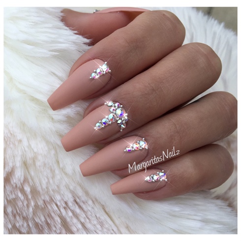 Nude Bling Coffin Nails 