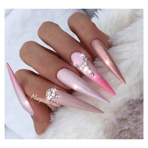 Nude And Pink Ombr&#233; Stiletto Nails 