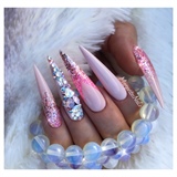 Pink And Rose Gold Stiletto Nails 