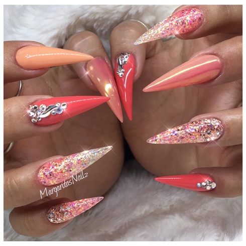 Coral Sunset Stiletto Nails 