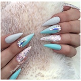Blue And Grey Ombr&#233; Stiletto Nails 