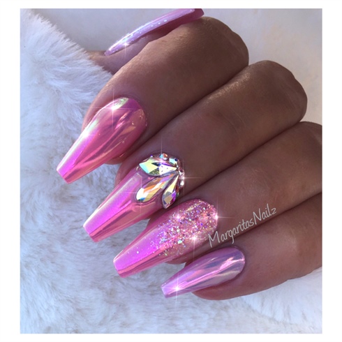 Pink Chrome Coffin Nails 