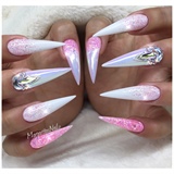 Pink And White Chrome Stiletto Nails 